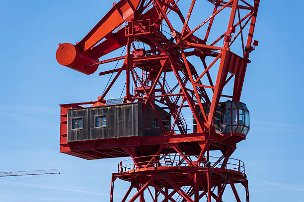Detail of an old metal dock crane structure used for loading and unloading ships along the Nervión River in Bilbao Spain