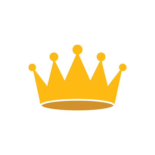 A flat vector illustration of a golden yellow crown with five sharp peaks topped with circular ornaments. This classic royal symbol features a clean, two-dimensional design, making it an ideal icon for luxury branding, success badges, or regal web design elements.