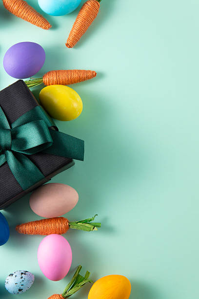 Easter Eggs on Light Green Background