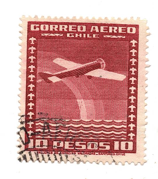 A vintage postage stamp from Chile isolated on a white background.