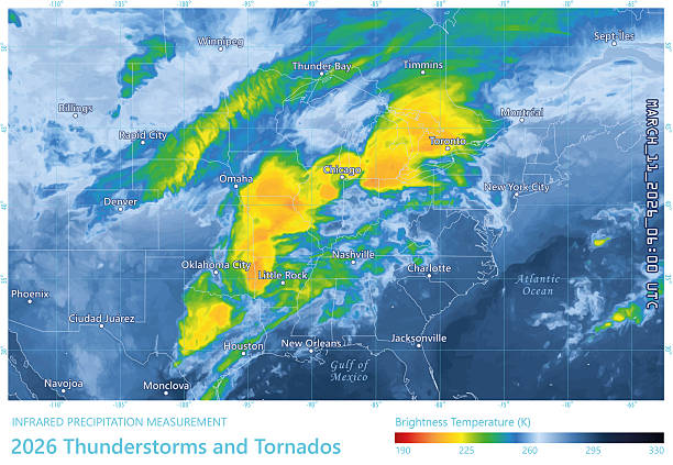 Thunderstorms 20260311 06UTC Precipitation Map United States vector art illustration