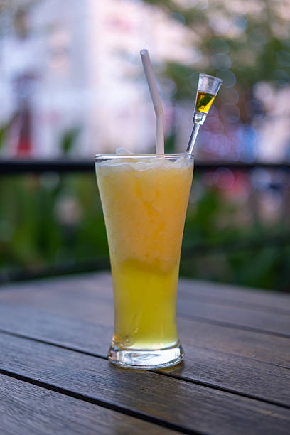 Tropical drink lychee juice on the wooden table
