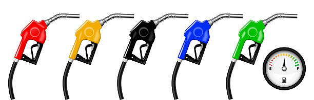 ilustrații de stoc cu duzele pompei de combustibil setate cu indicatorul de indicator pe fundal alb. duze de combustibil pentru benzinării și șablonul vectorial al contorului de nivel de combustibil - pompă de combustibil