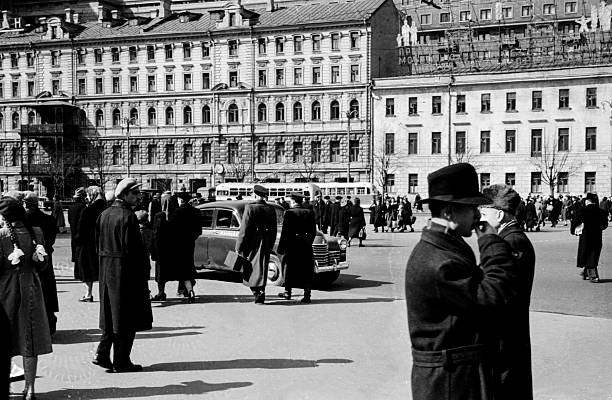 Moscow, Russia, - April 1, 1959: Grand Hotel and city life