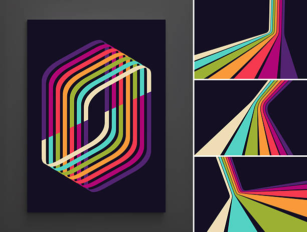 Impossible rectangular figure or optical illusion. A steep descent or climb on a racing track. A retro 1970s-style background. Colorful lines. Dynamic ribbons. Vector illustration for design.