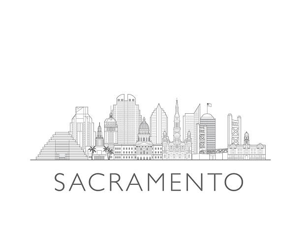 Sacramento skyline, California, USA. Urban cityscape with landmarks and monuments illustration.