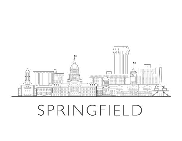 Springfield skyline, Illinois, USA. Urban cityscape with landmarks and monuments. Hand drawn line art digital skyline illustration.