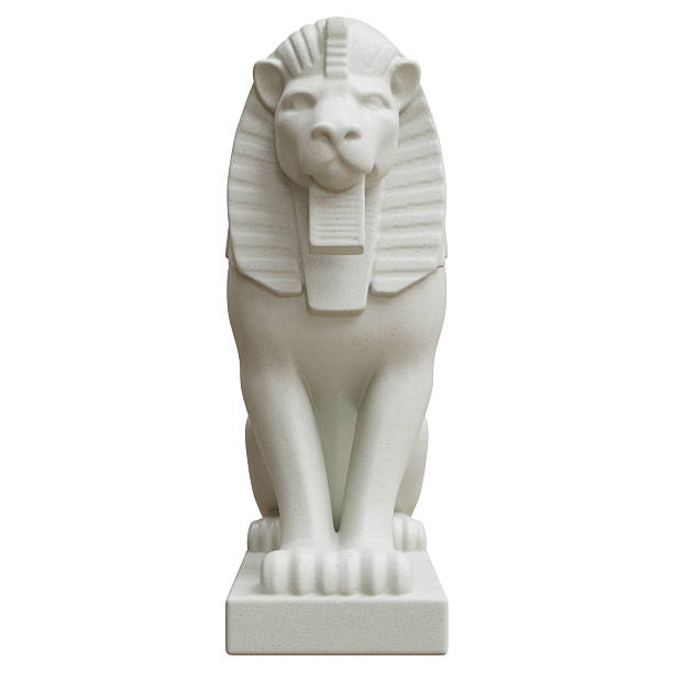 The great Sphinx or Sphynx statue isolated on white, Ancient Egypt stone sculpture front view, 3d render