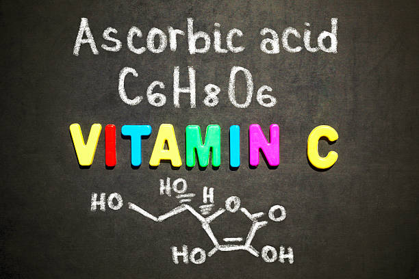Blackboard with the chemical formula of Vitamin C, Ascorbic acid