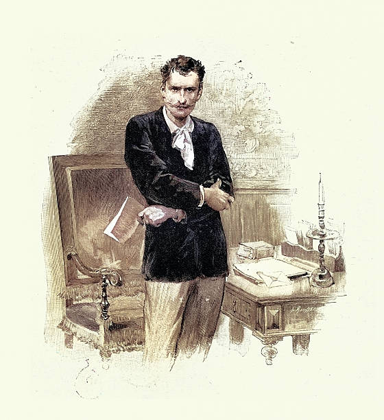 Disappointed man holding a rejection letter, Victorian romance, Vintage illustration 19th Century, Scene from Reparation par Jean Carol, Emile Bayard