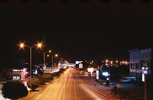 Night traffic light trails on urban road in Tunisia