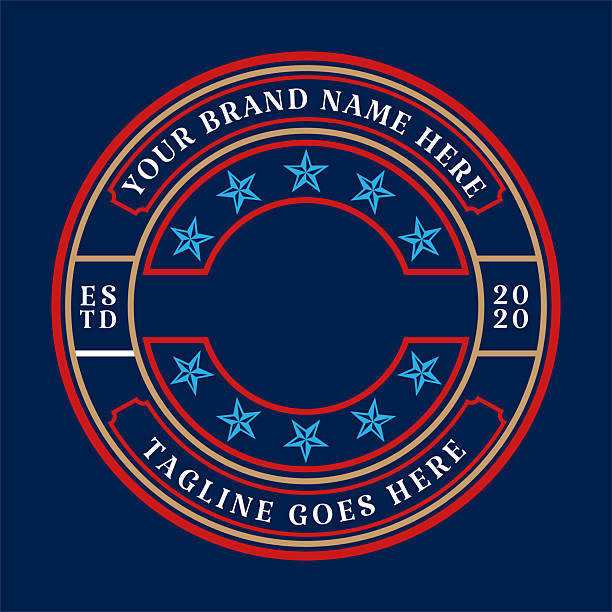 Rustic Round Frame Badge Label Emblem With Nautical Star Ornament Pattern