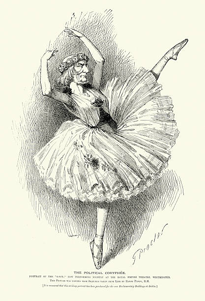 History British politics, Satirical caricature of William Ewart Gladstone, Prime Minster, as a ballerina, Vintage illustration 19th Century Victorian 1893