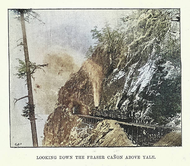 History railways, Steam train looking dowbn the Fraser Canon above Yale, British Columbia, Canada, Vintage photograph, 1890s, 19th Century