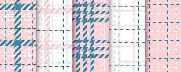 Check seamless pattern. Plaid pink background. Set gingham fabric prints. Tartan shirt cloth. Flannel table cloth texture. Lumberjack tablecloth. Kitchen napkin textile. Vector illustration