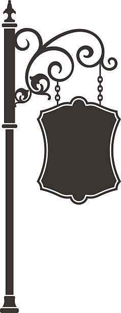 Exquisite hanging sign with ornamental details, vector series. Decorative wrought iron design with swirl and scroll luxury elements. Vintage frame or panel for your text, logo, label.