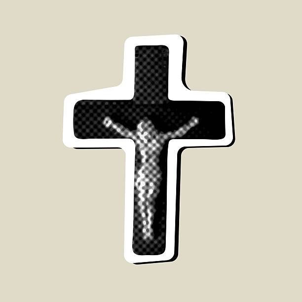 Halftone Christian Cross isolated on beige background. Vector element