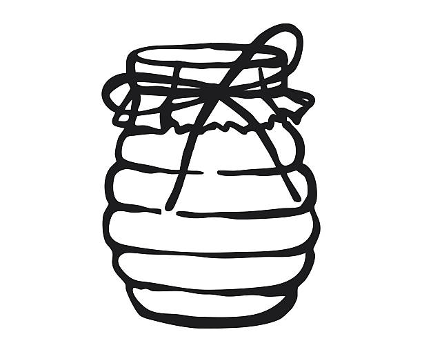 Honey jar with fabric cover and tied ribbon
