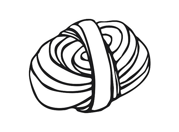 Knot-shaped cardamom bun with layered dough drawn in black outline