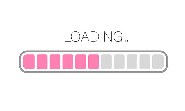 Pink loading progress bar on white background. Uploading, buffering, processing and digital interface status