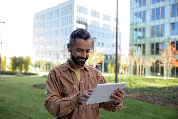 Man booking a business sustainable trip