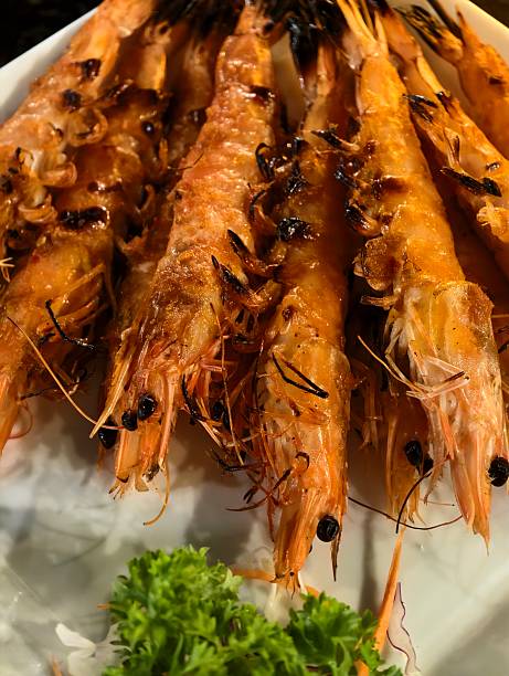 Grilled prawns with salad