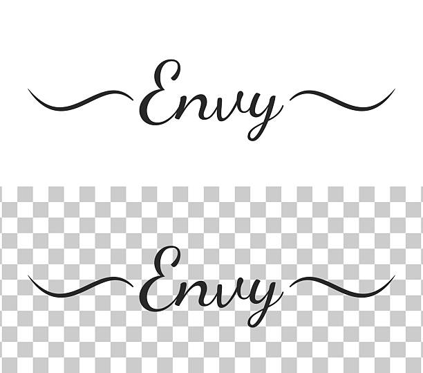 Envy. Trendy calligraphy text with swashes on the sides. Handwritten text in black ink, isolated on white and transparent backgrounds for your own design. Vector Illustration (EPS file, well layered and grouped). Easy to edit, manipulate, resize or colorize. Vector and Jpeg file of different sizes.