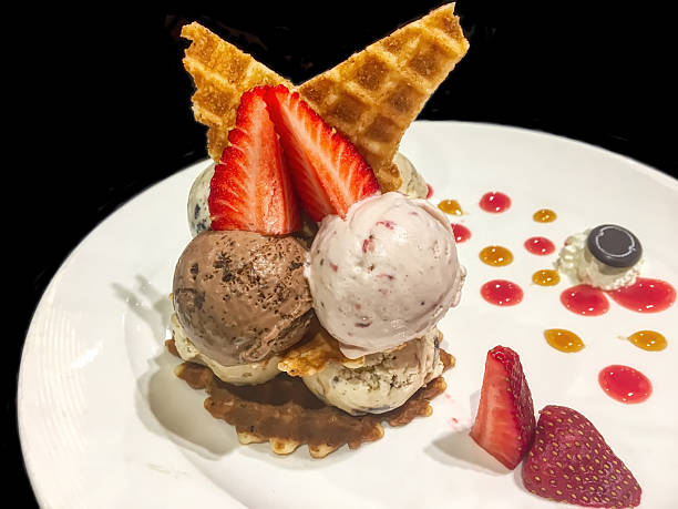Waffle ice cream with strawberry