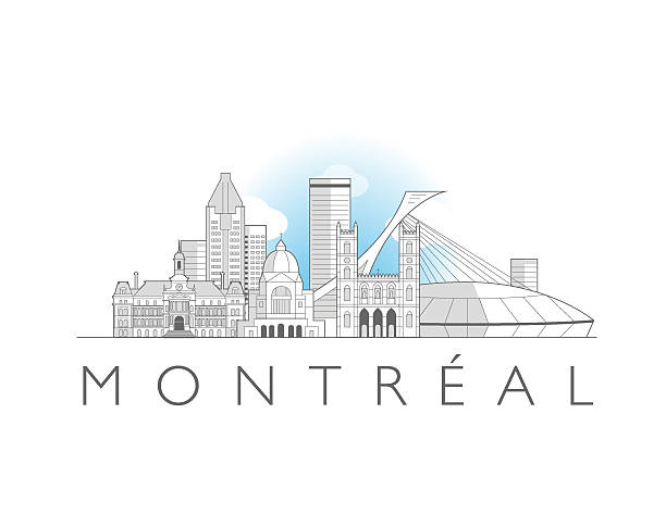 Montreal skyline, Canada. Urban cityscape with landmarks and monuments. Hand drawn line art digital skyline illustration.
