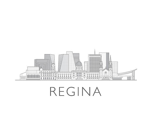 Regina Saskatchewan skyline, Canada. Urban cityscape with landmarks and monuments. Hand drawn line art digital skyline illustration.