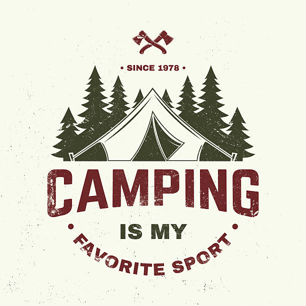 Camping is my favorite sport. Vector illustration. Concept for shirt or logo, print, stamp or tee. Vintage typography design with Camper tent and forest silhouette. Camping quote
