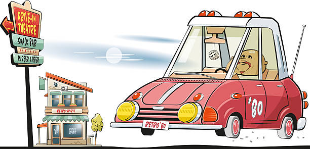 Easy editable travel by 80's retro car vector illustration... Elements was layered.
