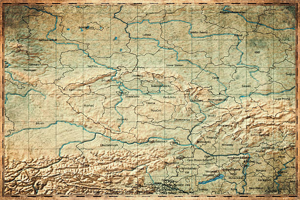 Vintage Map Of Czechia With Regional Boundaries On Retro Paper Background