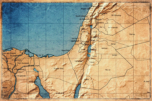 Vintage Map Of Israel With Districts On Retro Paper Background