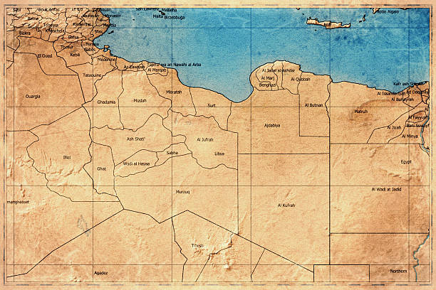 Vintage Map Of Libya With Regions On Retro Paper Background
