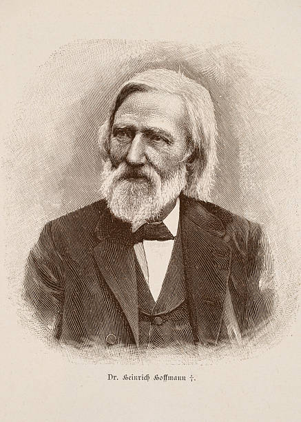 Engraved portrait of Dr. Heinrich Hoffmann (1809 - 1894), a German psychiatrist and author. He is best known for the classic children's book 'Der Struwwelpeter' (Slovenly Peter). The image is a bust portrait showing him as an elderly man with long white hair and a beard. Published in the late 19th century.