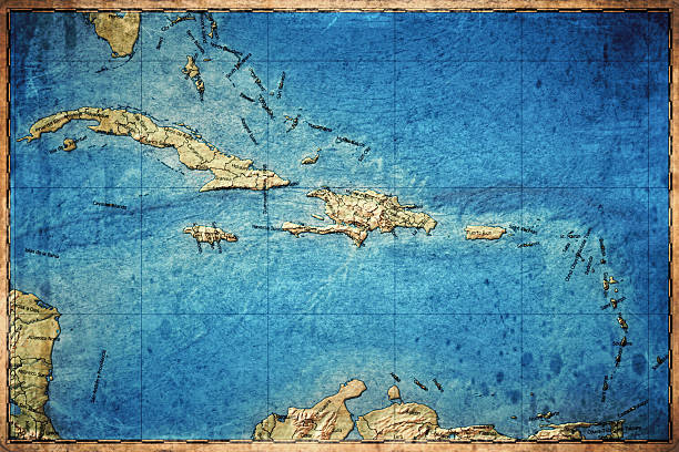 Vintage Map Of Caribbean On Retro Paper Background