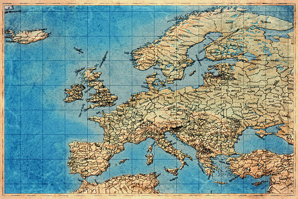 Vintage Map Of Europe Continent On Retro Paper Background