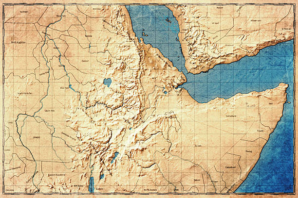 Vintage Map Of Ethiopian Highlands On Retro Paper Background