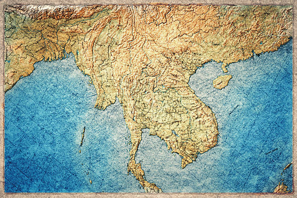 Vintage Map Of Mainland Southeast Asia On Retro Paper Background