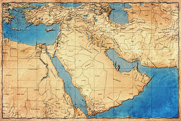 Vintage Map Of Middle East On Retro Paper Background