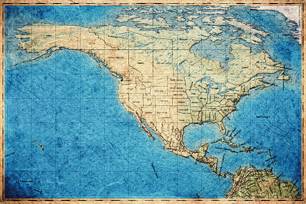 Vintage Map Of North America On Retro Paper Background