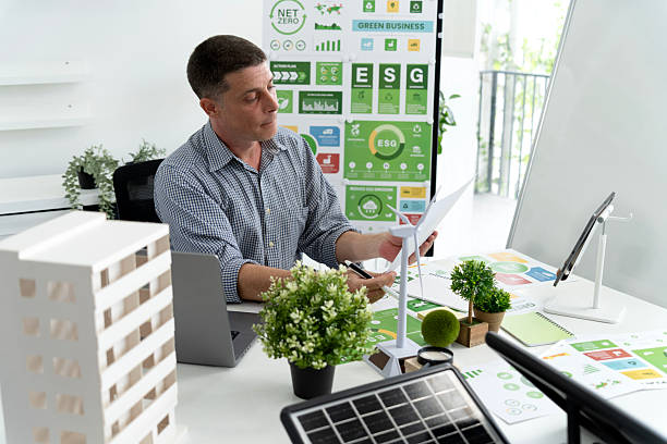 Businessman is planning for esg environmental social corporate governance projects