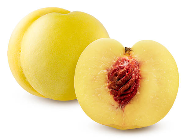Fresh White Peach isolated on white background, Japanese White Peach fruits With clipping path.