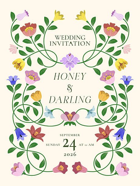 Floral wedding invitation card template. Wedding invitation card with floral. border, invitation. Botanical background vector illustration