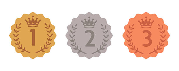 Set of gold, silver, and bronze award medals representing first, second, and third place achievements. Designed in a clean vector style with crown and laurel wreath elements, these badge icons are ideal for ranking systems, competitions, success concepts, and achievement recognition. Perfect for use in apps, websites, gamification, business awards, and promotional materials.