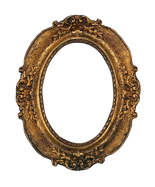 Empty antique wooden photo frame on a white background.