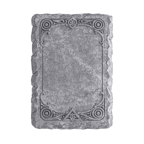 Ancient Memory And Heritage Concept. Vintage Stone Plaque With Ornate Carved Frame Isolated On White Background For Engraving Text. 3d Rendering