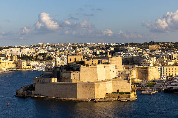 Stone ramparts of Fort St. Angelo, Birgu Malta.