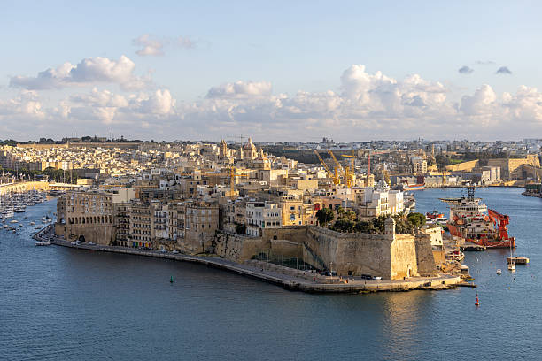 Stone ramparts of Fort St. Angelo, Birgu Malta.